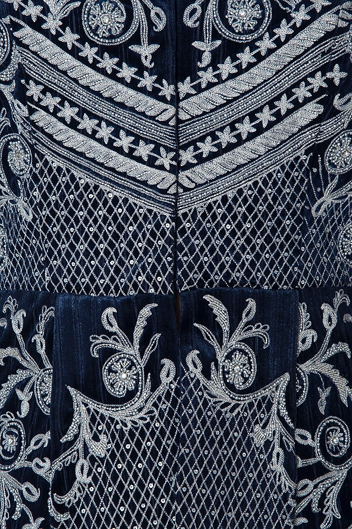 Navy blue embroidered jacket with pants available only at Pernia's Pop Up Shop.