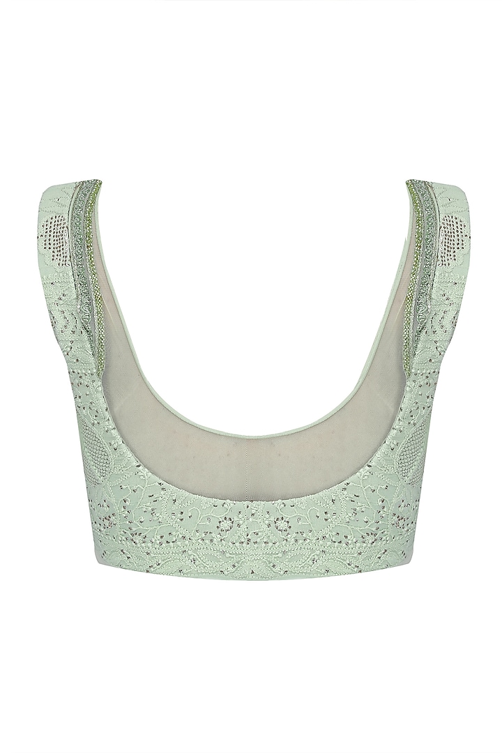 Pastel green mukaish embroidered saree with blouse available only at Pernia's Pop Up Shop.