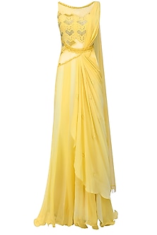Yellow mukaish embroidered drape saree available only at Pernia's Pop ...