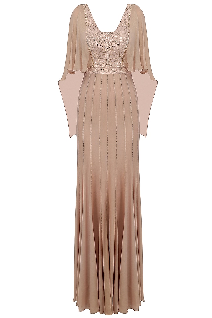 Dull pink mukaish embroidered drape gown available only at Pernia's Pop Up Shop.