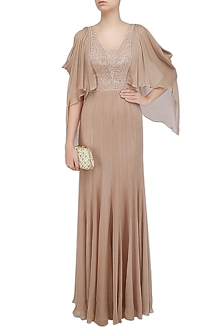 Dull Pink Mukaish Embroidered Drape Gown by Mandira Wirk - Indian