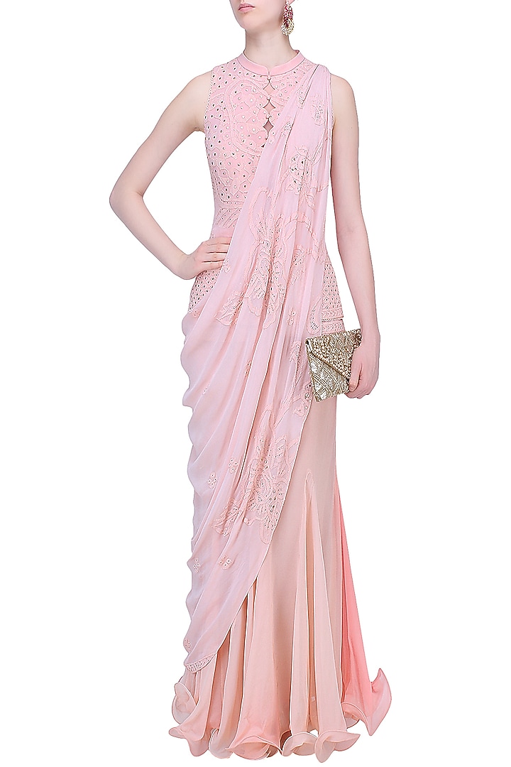 Light pink mukaish embroidered lehenga set available only at Pernia's Pop Up Shop.