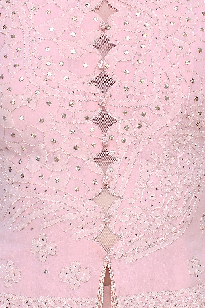 Light pink mukaish embroidered lehenga set available only at Pernia's Pop Up Shop.