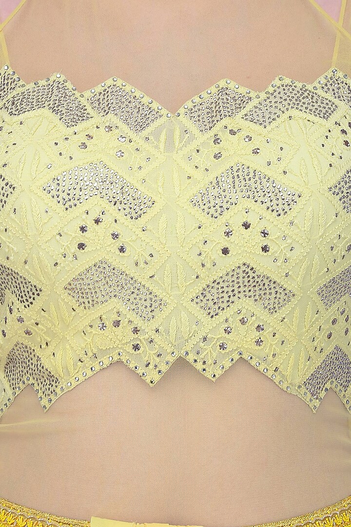 Yellow mukaish embroidered drape saree available only at Pernia's Pop Up Shop.