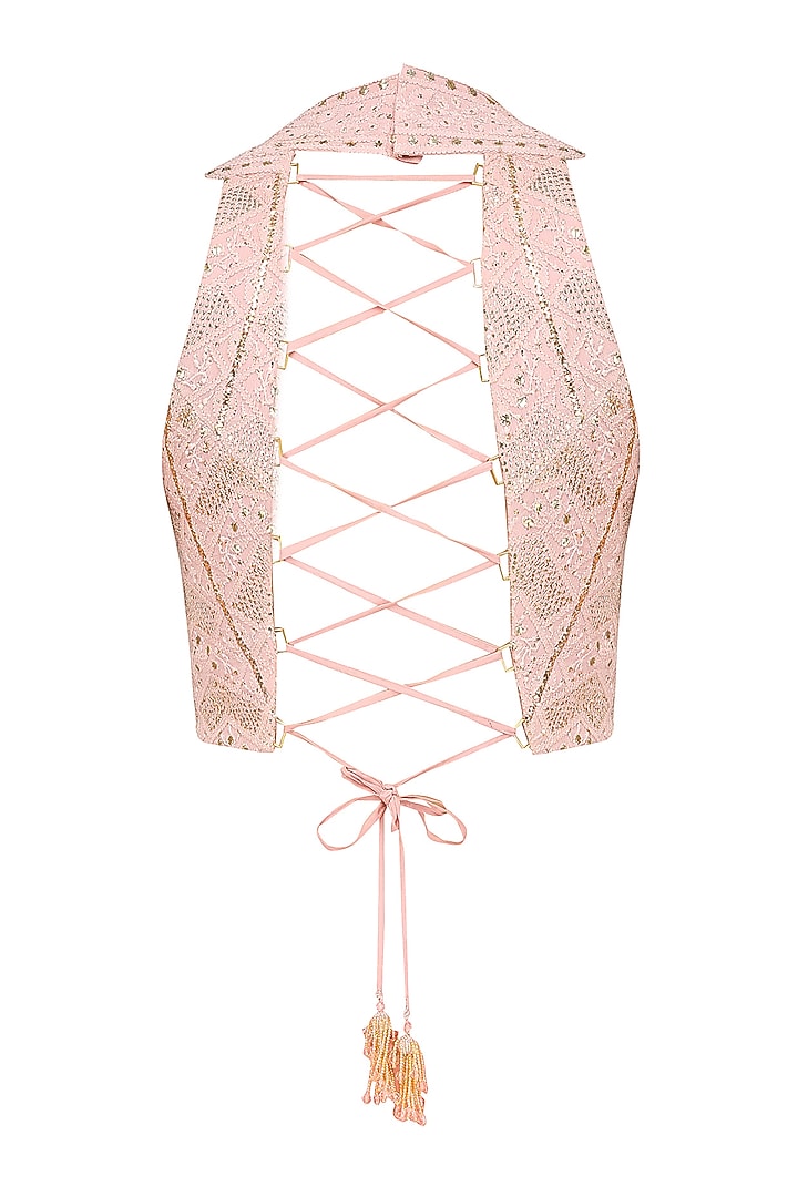 Onion pink mukaish embroidered saree with blouse available only at Pernia's Pop Up Shop.