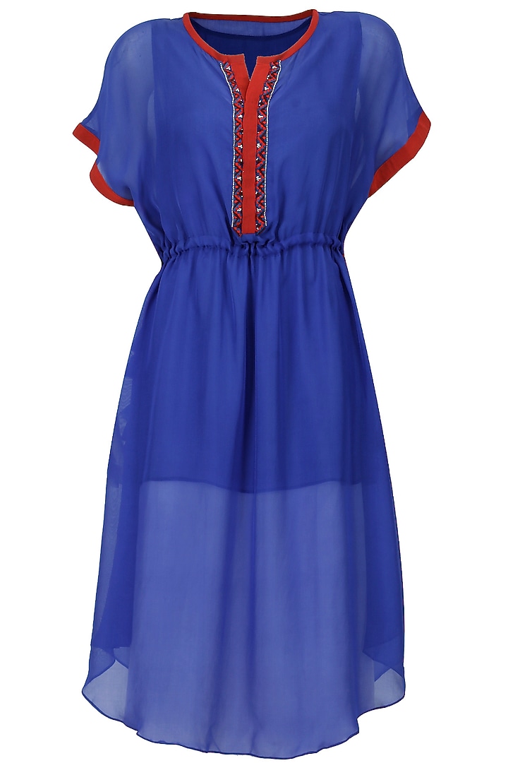 Deep blue embroidered contrast tunic available only at Pernia's Pop-Up Shop.