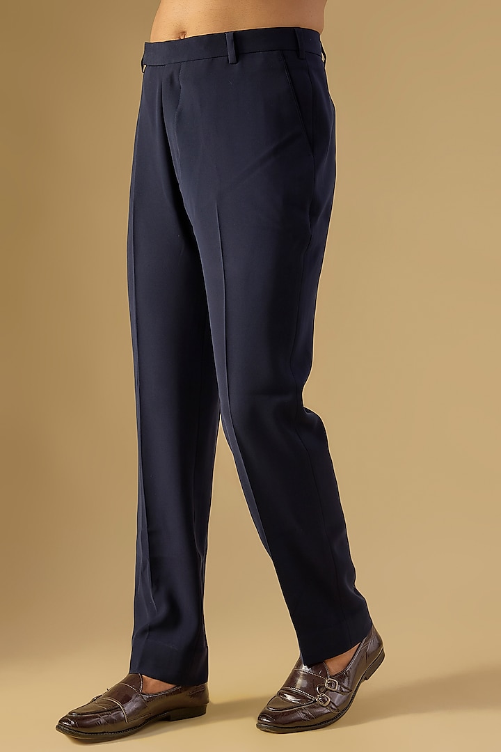 Navy Blue Italian Fabric Embroidered Groom Indowestern Set by Mayank Chawla at Pernia's Pop Up Shop