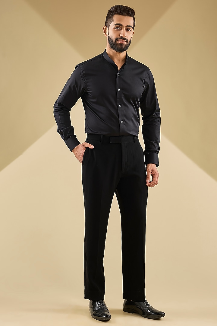 Navy Blue Italian Fabric Embroidered Indowestern Set by Mayank Chawla at Pernia's Pop Up Shop