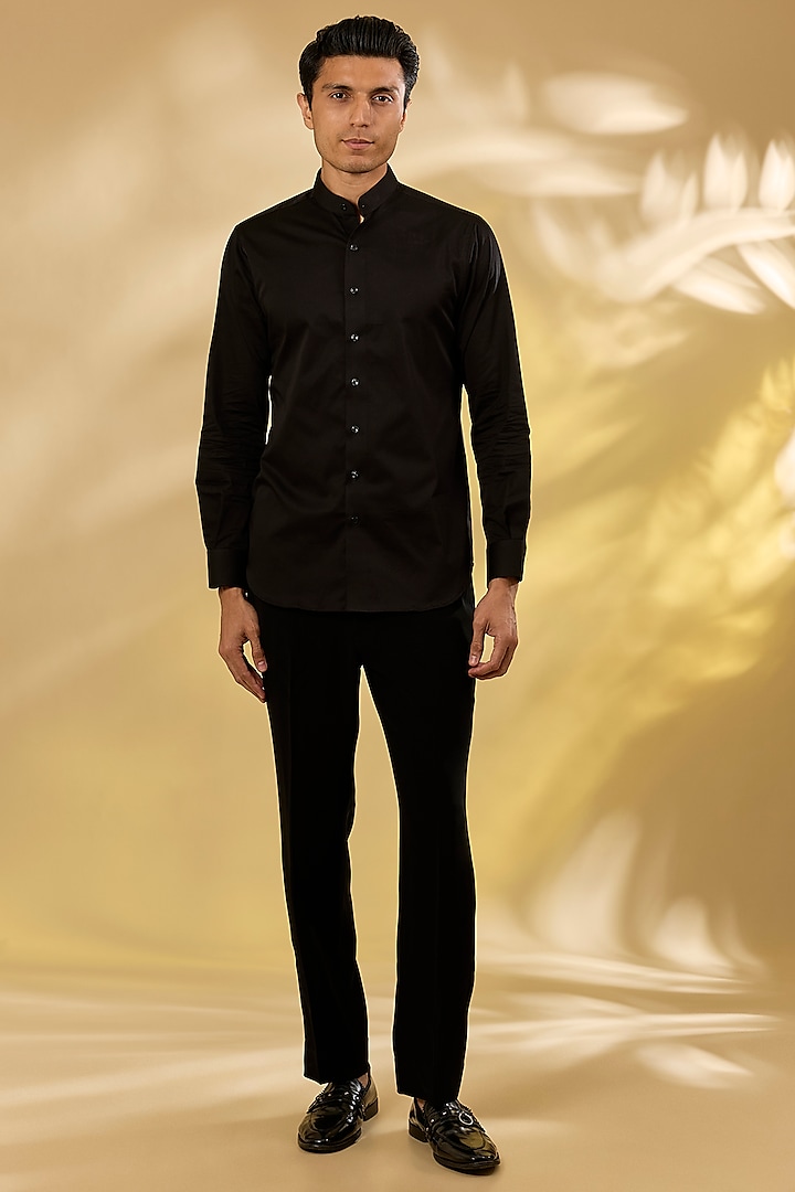 Black Italian Fabric Embroidered Indowestern Set by Mayank Chawla at Pernia's Pop Up Shop