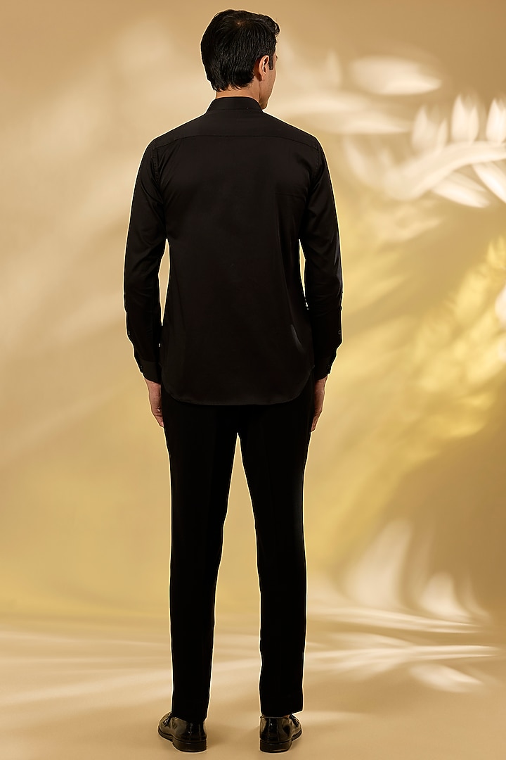 Black Italian Fabric Embroidered Indowestern Set by Mayank Chawla at Pernia's Pop Up Shop