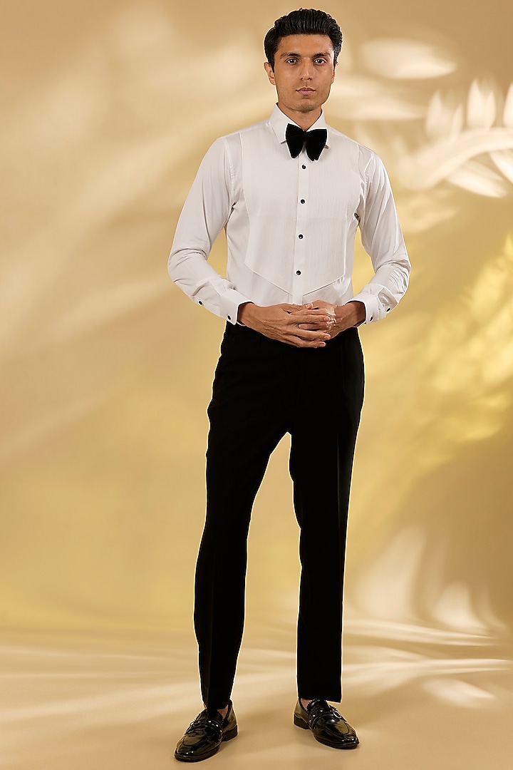 Black Italian Fabric Cutdana Hand Embroidered Tuxedo Set by Mayank Chawla at Pernia's Pop Up Shop