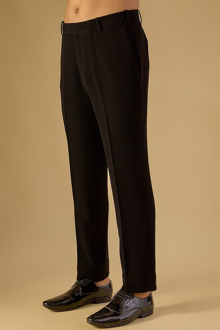 Black Italian Fabric Embroidered Tuxedo Set by Mayank Chawla at Pernia's Pop Up Shop