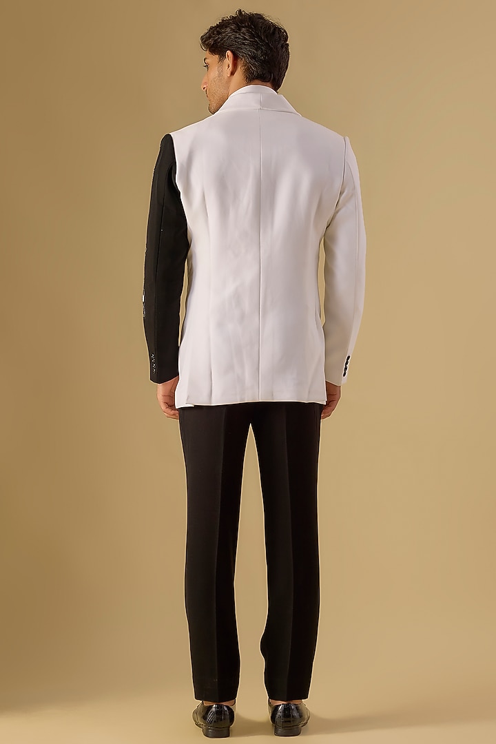 White Italian Fabric Embroidered Tuxedo Set by Mayank Chawla at Pernia's Pop Up Shop