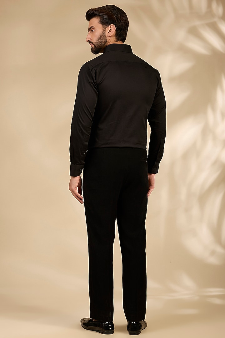 Black Micro Velvet Embroidered Tuxedo Set by Mayank Chawla at Pernia's Pop Up Shop