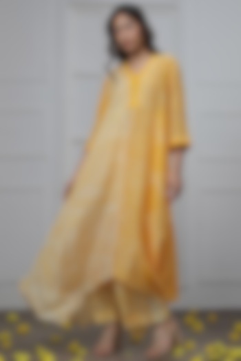 Mustard Cotton Silk Striped Tunic by Myoho