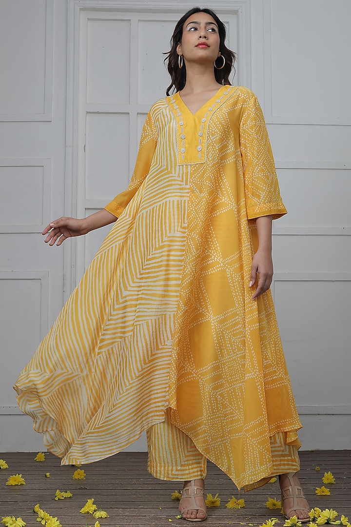 Mustard Cotton Silk Striped Tunic by Myoho at Pernia's Pop Up Shop
