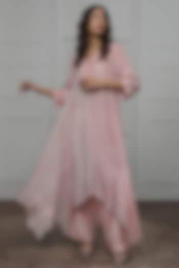 Blush Pink Cotton Silk Striped Dress by Myoho