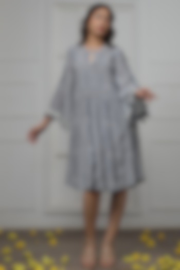 Grey Cotton Silk Pintuck Dress by Myoho