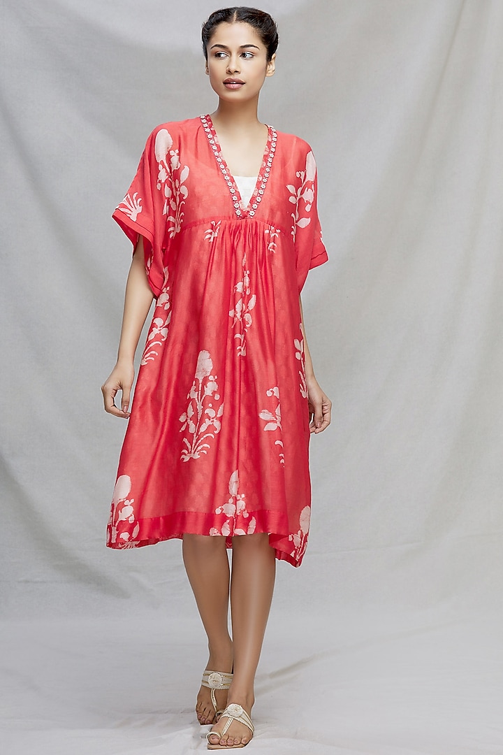 Red Embroidered Kaftan With Slip by Myoho