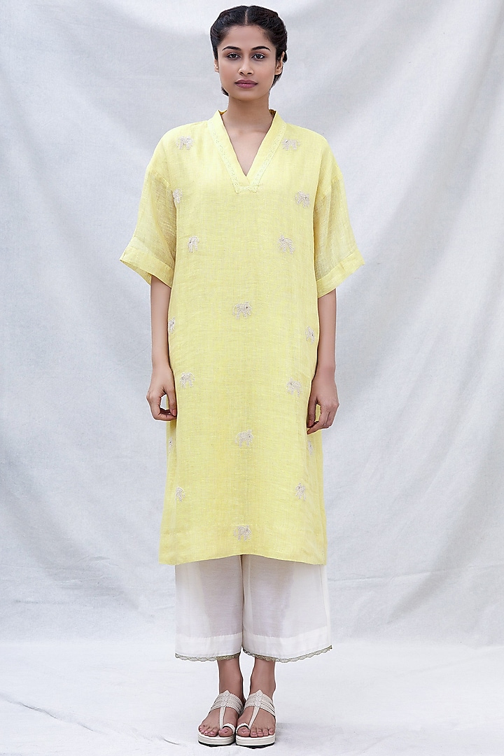 Yellow Embroidered Kurta Set by Myoho