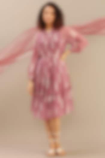 Lavender Chiffon Printed Dress by Myoho