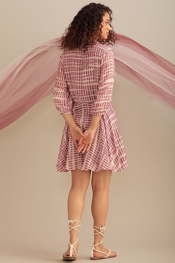 Lavender Cotton Silk Printed & Embroidered Wrap Twist Vacation Dress by Myoho at Pernia's Pop Up Shop