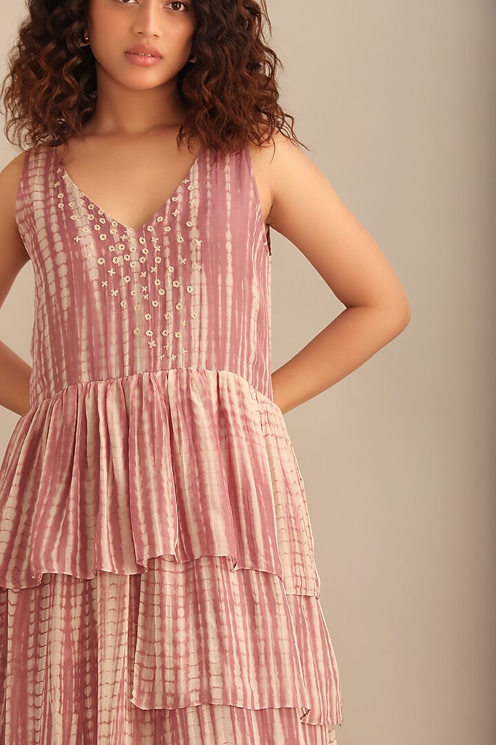 Lavender Chiffon Hand Embroidered Tie-Dye Flap Vacation Dress by Myoho at Pernia's Pop Up Shop