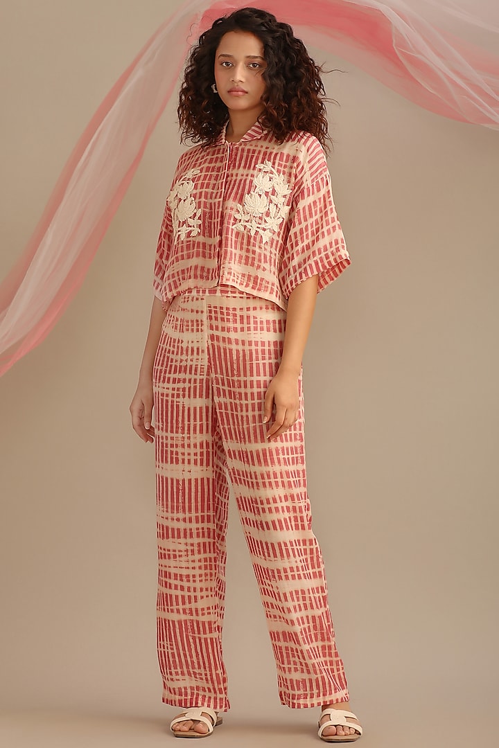 Rose Pink Cotton Silk Printed & Embroidered Co-ord Set by Myoho