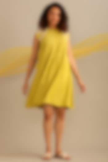 Lime Cotton Silk Hand Embroidered Knee-Length Dress by Myoho