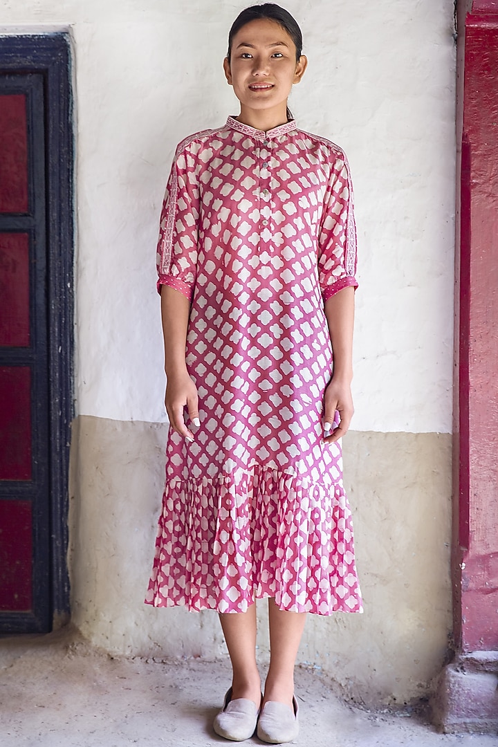 Rose Pink Printed Dress by Myoho at Pernia's Pop Up Shop