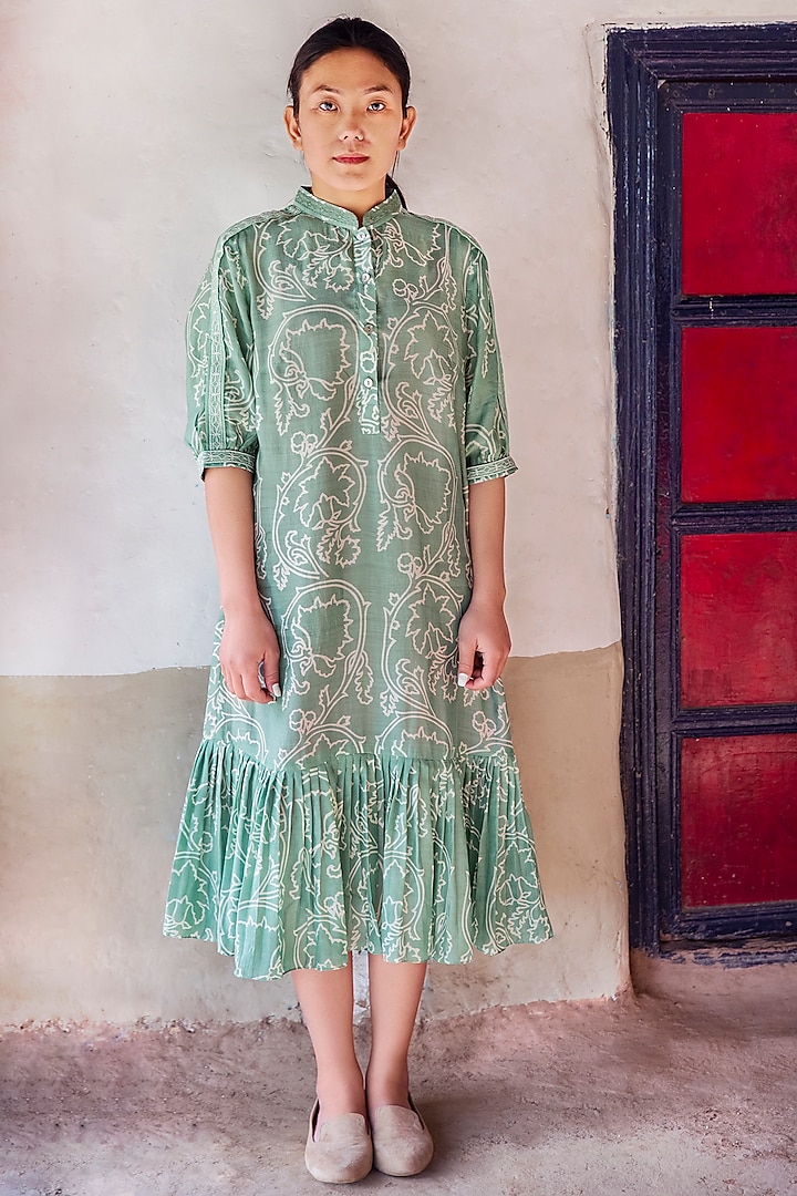 Pista Green Printed Dress by Myoho