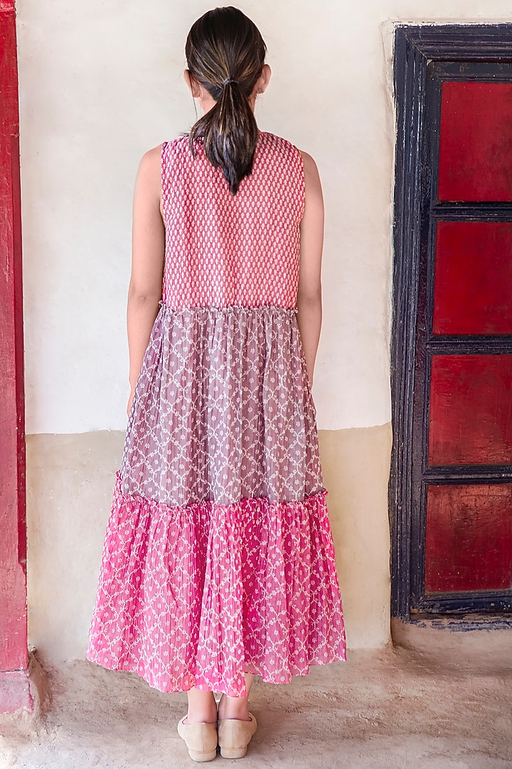 Rose Pink Tiered Dress With Multi-Colored Print by Myoho at
