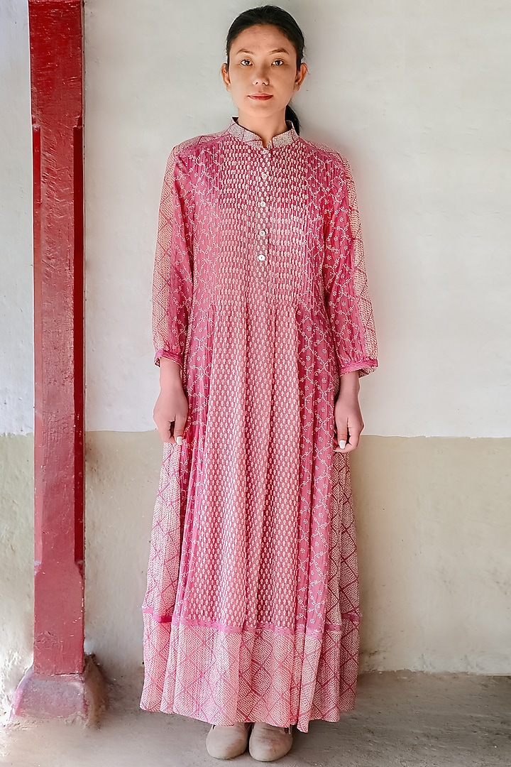 Rose Printed Pintucked Maxi Dress by Myoho