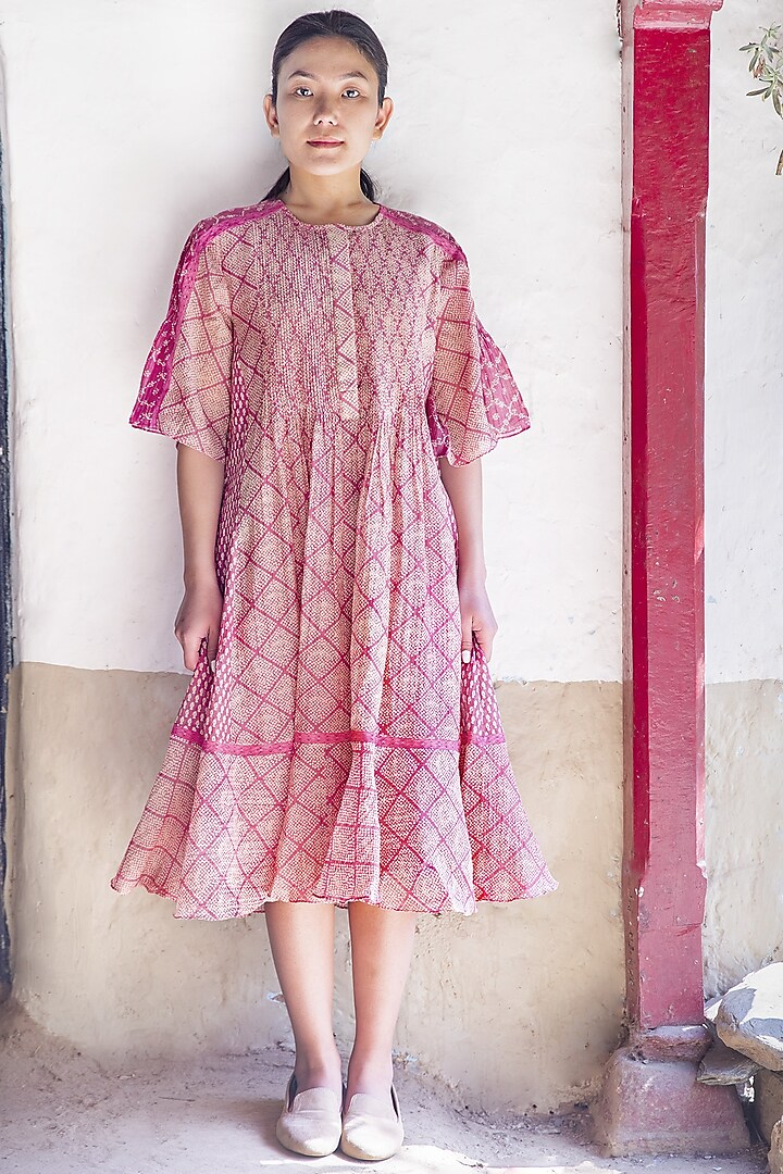 Rose Printed Pintucked Dress by Myoho