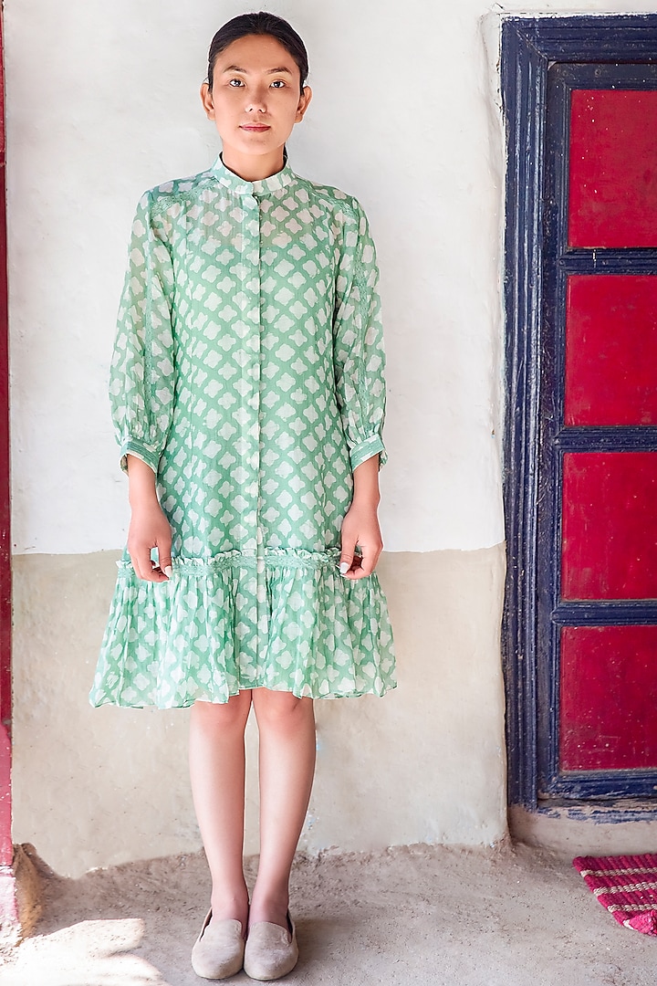 Pistachio Printed Shirt Dress by Myoho