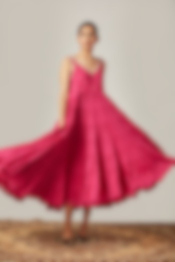 Fuchsia Embroidered Tiered Kurta Dress by Myoho at Pernia's Pop Up Shop