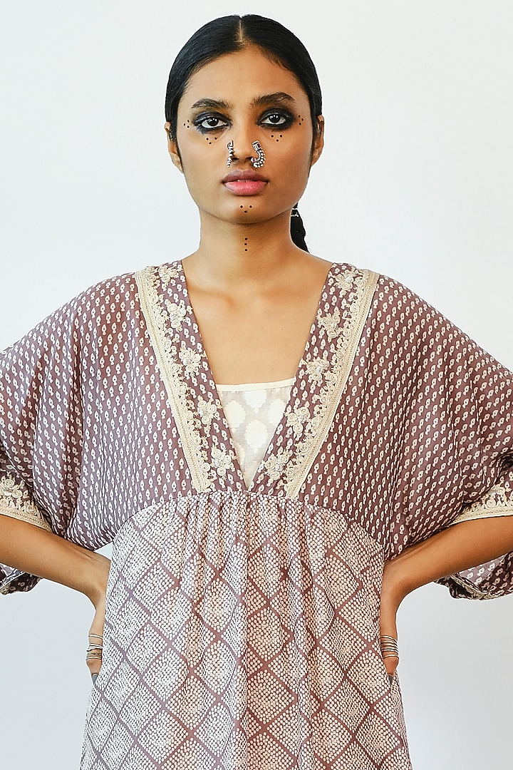 Dull Grape Embroidered Kaftan Dress With Inner by Myoho at Pernia's Pop Up Shop