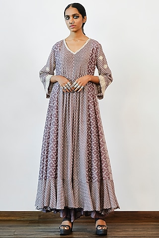 Dull Grape Hand Embroidered Long Kurta by Myoho