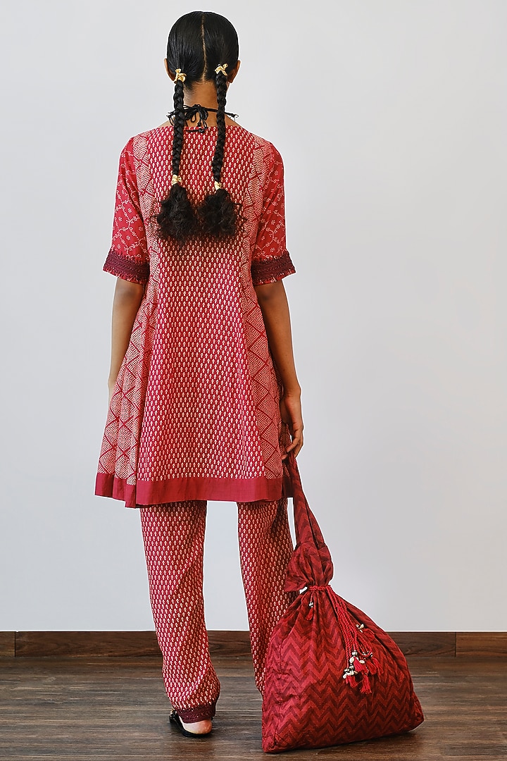 Terracotta Hand Embroidered Angrakha Kurta Set by Myoho at Pernia's Pop Up Shop