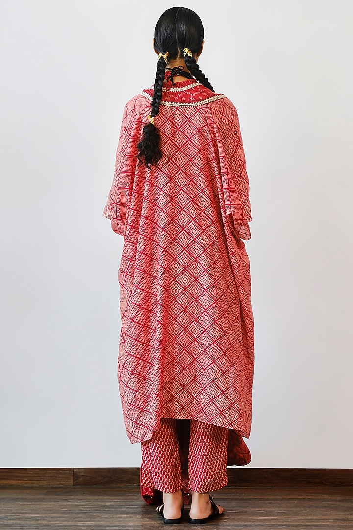 Terracotta Hand Embroidered Kurta With Cape by Myoho at Pernia's Pop Up Shop