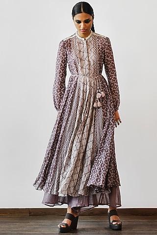 Dull Grape Hand Embroidered Shirt Kurta Set by Myoho