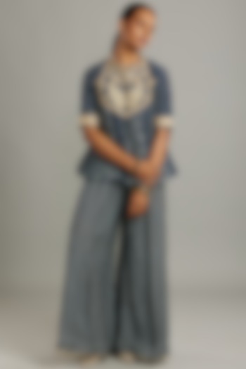 Navy Blue Silk Palazzo Pant Set by Myoho at Pernia's Pop Up Shop