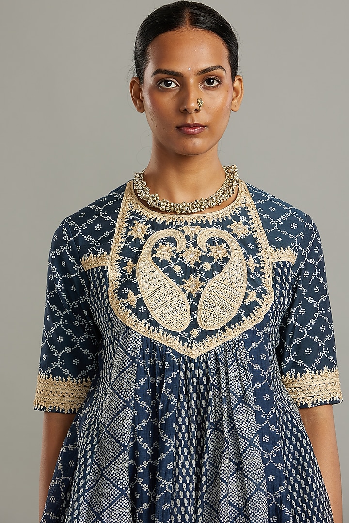 Navy Blue Silk Palazzo Pant Set by Myoho at Pernia's Pop Up Shop