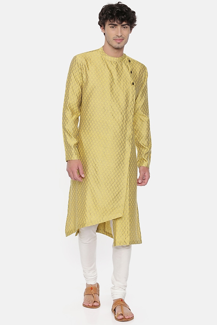 Yellow & White Jaquard Set by Mayank Modi at Pernia's Pop Up Shop