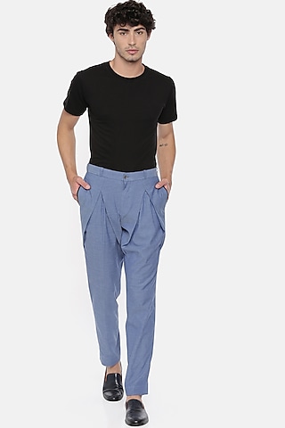 Denim Blue Cotton Trousers by Mayank Modi