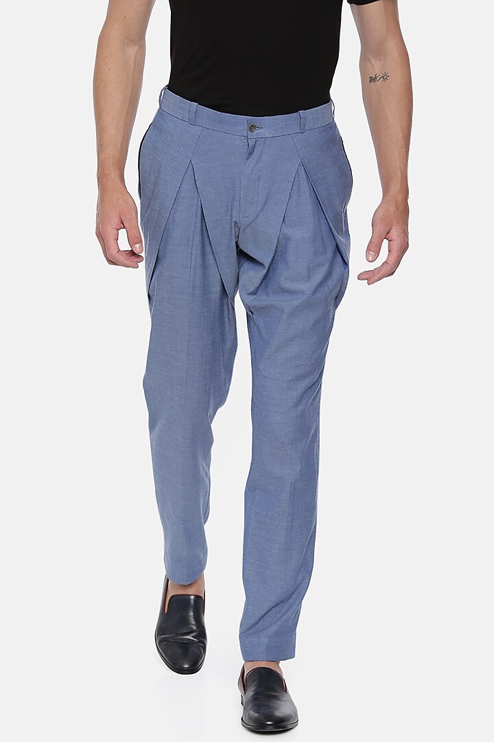 Denim Blue Cotton Trousers by Mayank Modi at Pernia's Pop Up Shop