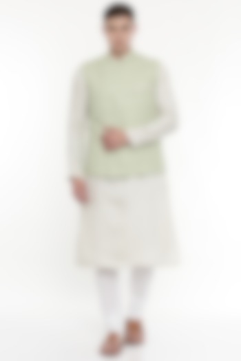 Pastel Green Printed Modi Jacket by Mayank Modi