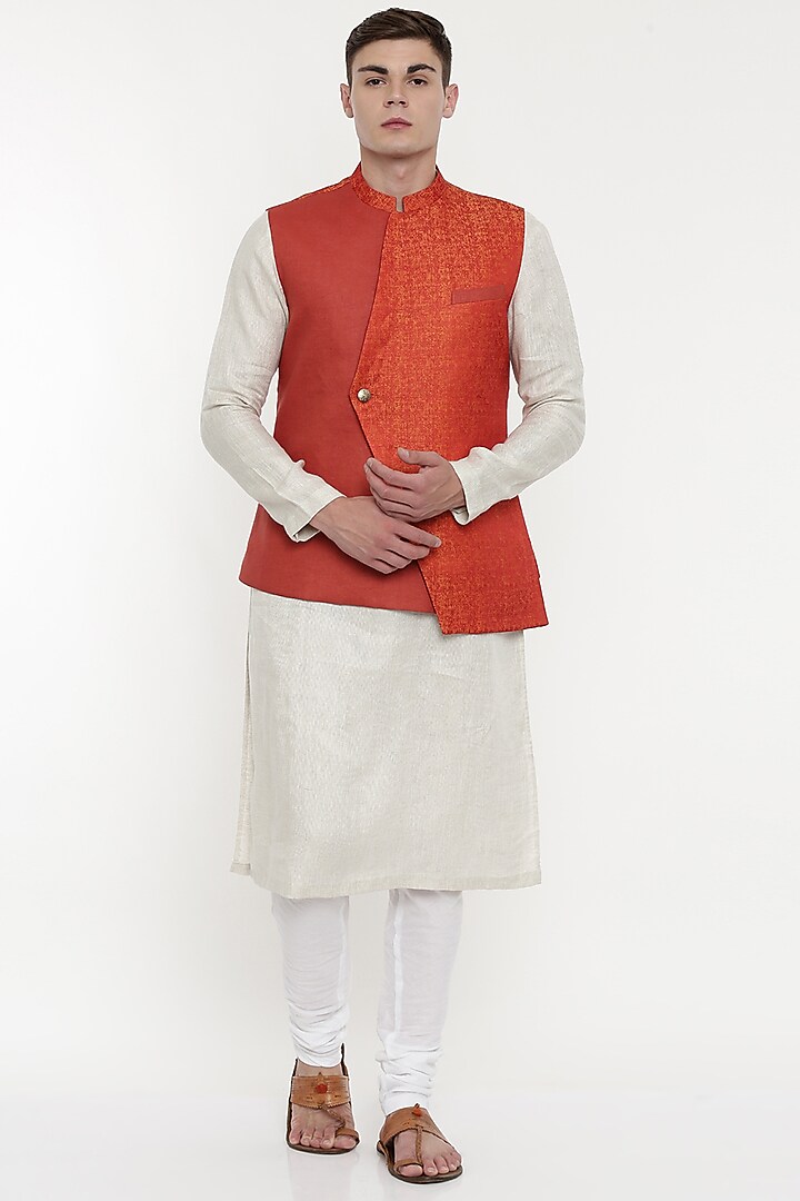 Orange Asymmetric Modi Jacket by Mayank Modi