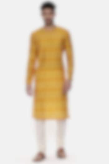 Mustard Silk Ikat Kurta Set by Mayank Modi at Pernia's Pop Up Shop