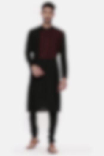 Black Silk Cotton Kurta Set by Mayank Modi at Pernia's Pop Up Shop